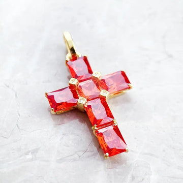 Brand New Golden Cross With AAA CZ Orange Crtsyals Pendant 925 Sterling Silver Fine Jewellery For Women - The Jewellery Supermarket